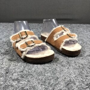 Steve Madden JHOUSE Slide Sandals Womens 5 Brown Faux‎ Fur Lined Comfort Shoes